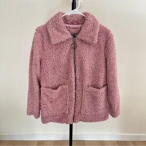 Steve Madden Dusty Pink Zip Sherpa Style Jacket Satin Lined Teddy